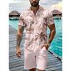 Ananas Blumenprint Hawaiianisches Herrenhemd und Shorts Zweiteiliges Set Lässiges Urlaubs-Herrenhemd-Set Kurzarm Hemd mit Knöpfen