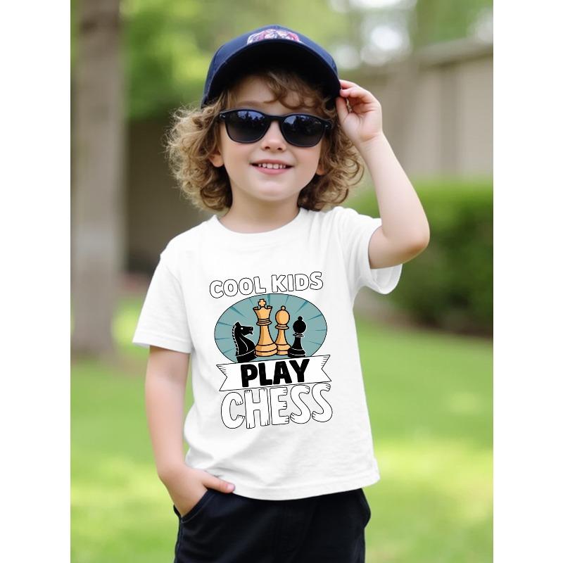 European sizes Cute Printed T-Shirt for Boys, Featuring a Chess Design. This Short-Sleeved, Round-Neck Top Is Perfect for Summer