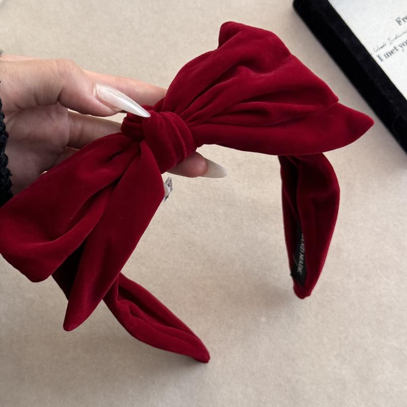 Red Black Velvet Wide Bow Headband For Girls Women Winter Hairband Fashion Temperament New Year Hair Accessories