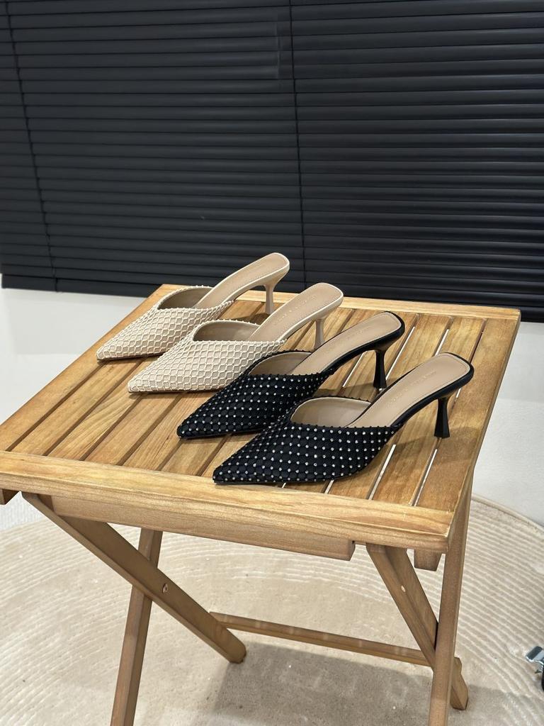 Temperament Pointed Head Thin Heel High Heel Bag Head Sandals Women's Summer 2025 New Sexy Rhinestone Mesh Fashion Sandals