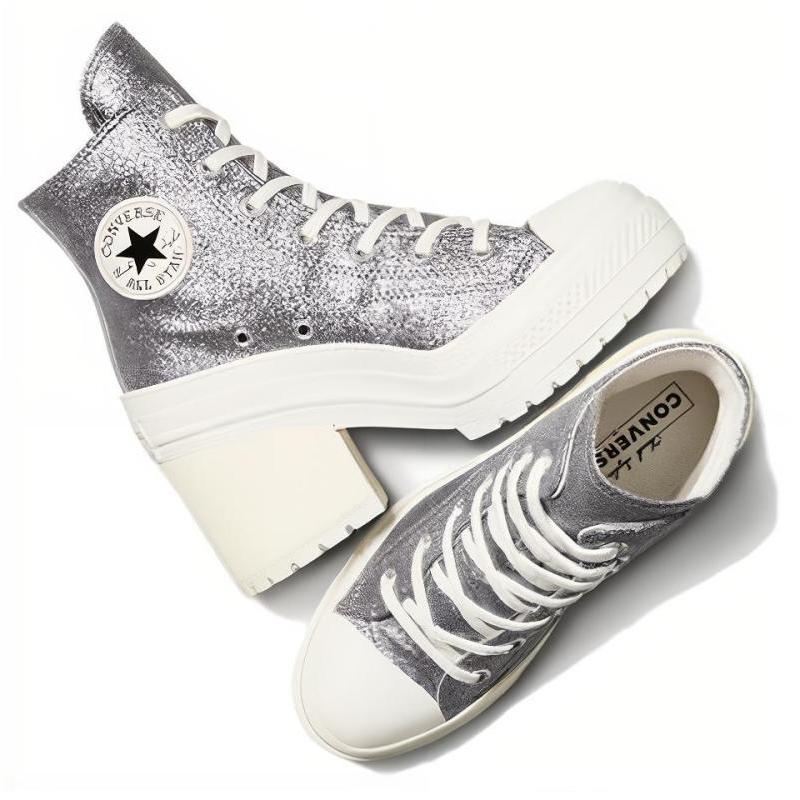 Converse Chuck 70 De Luxe Sequin High Heel Abrasion Breathable Mid-Top Espadrilles Women's Grey
