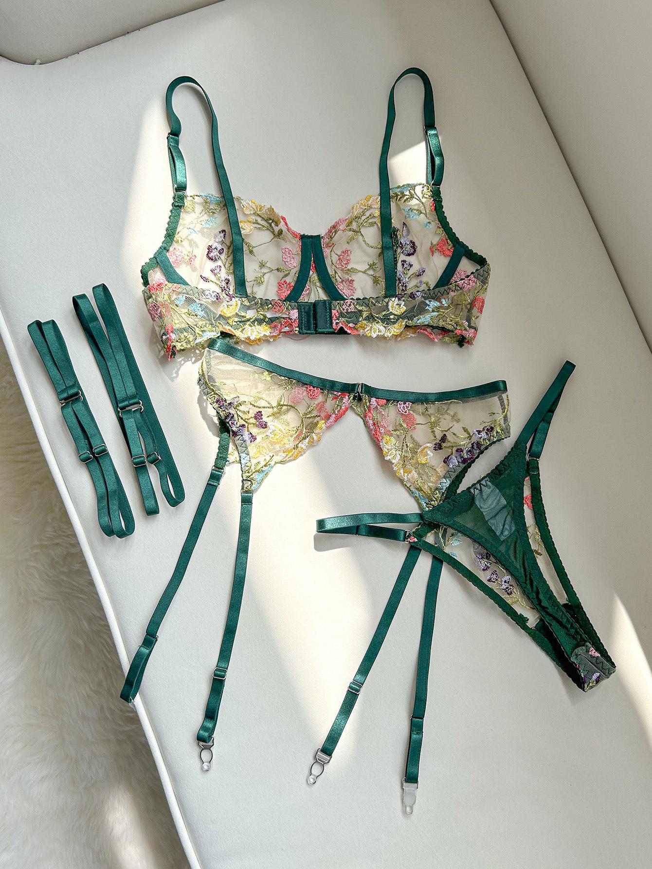 

Новый сексуальный женский комплект с подвязками для чулок и цветочной вышивкой XXL