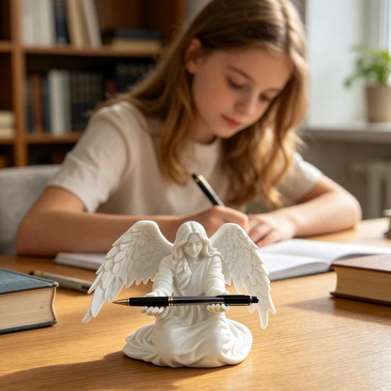 Engels-Stiftehalter für Schreibtisch 3D-gedruckte Engelsstatue Stifte-Display-Ständer Dekorativer Organizer für Zuhause Büro Schlafzimmer Wohnzimmer Schreibtischdekoration