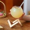 Bicchiere da Cocktail a Sfera Rotonda con Supporto in Legno Cannuccia Trasparente Palla Lunare Bicchieri da Succo per Bevande Fredde Bicchiere da Spiaggia per Vacanze