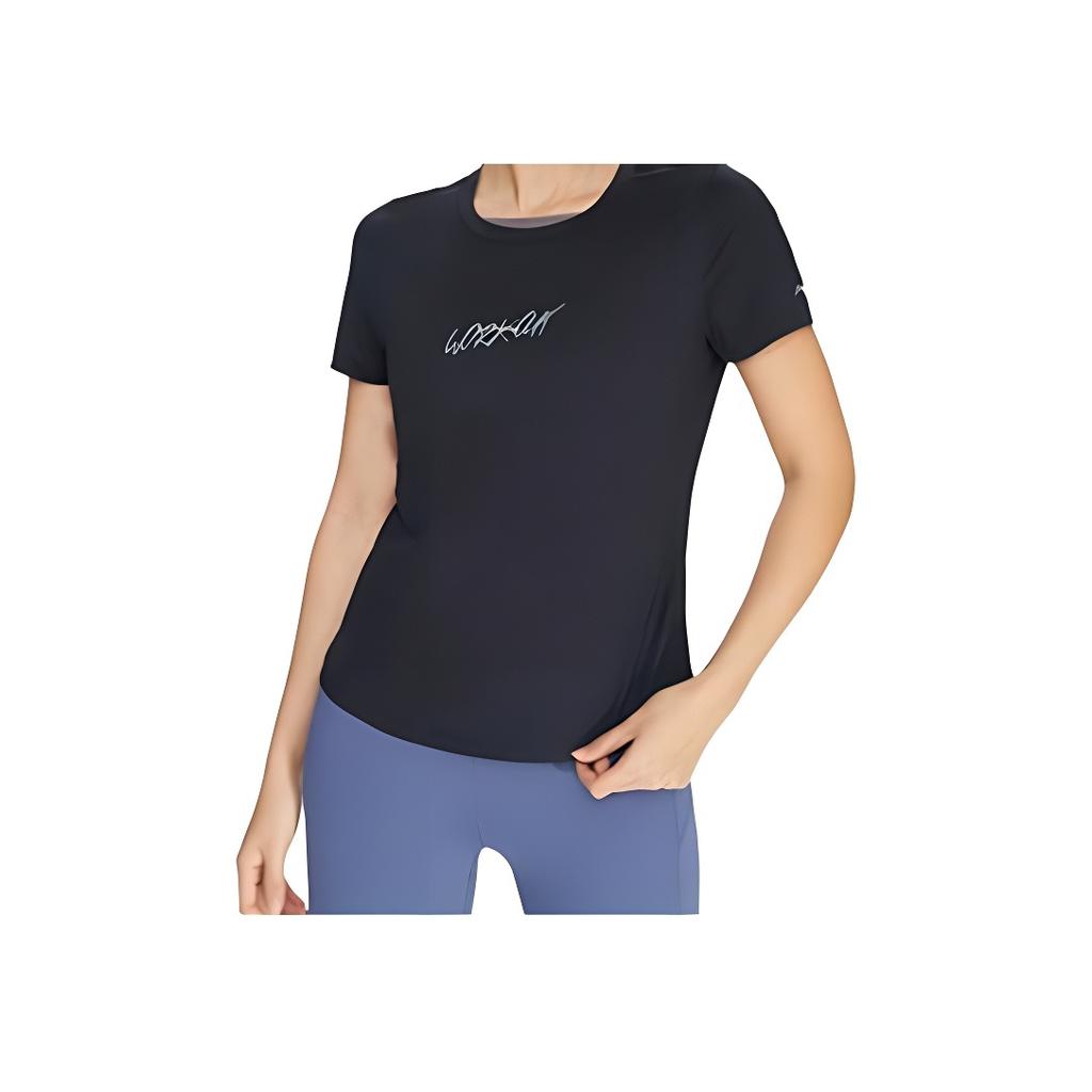 Li Ning Fitness Series Casual Solid Color Letter Quick-Dry Cool Short Sleeve T-Shirt Women Tops Black ATSS406-7