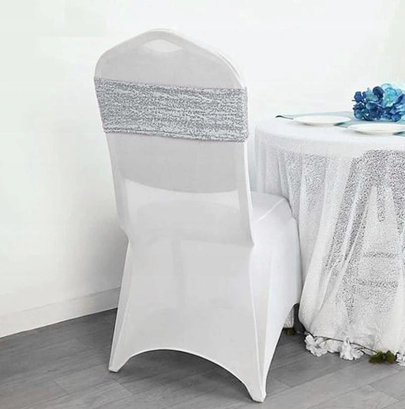 Silver Sequin Bow Chair Band