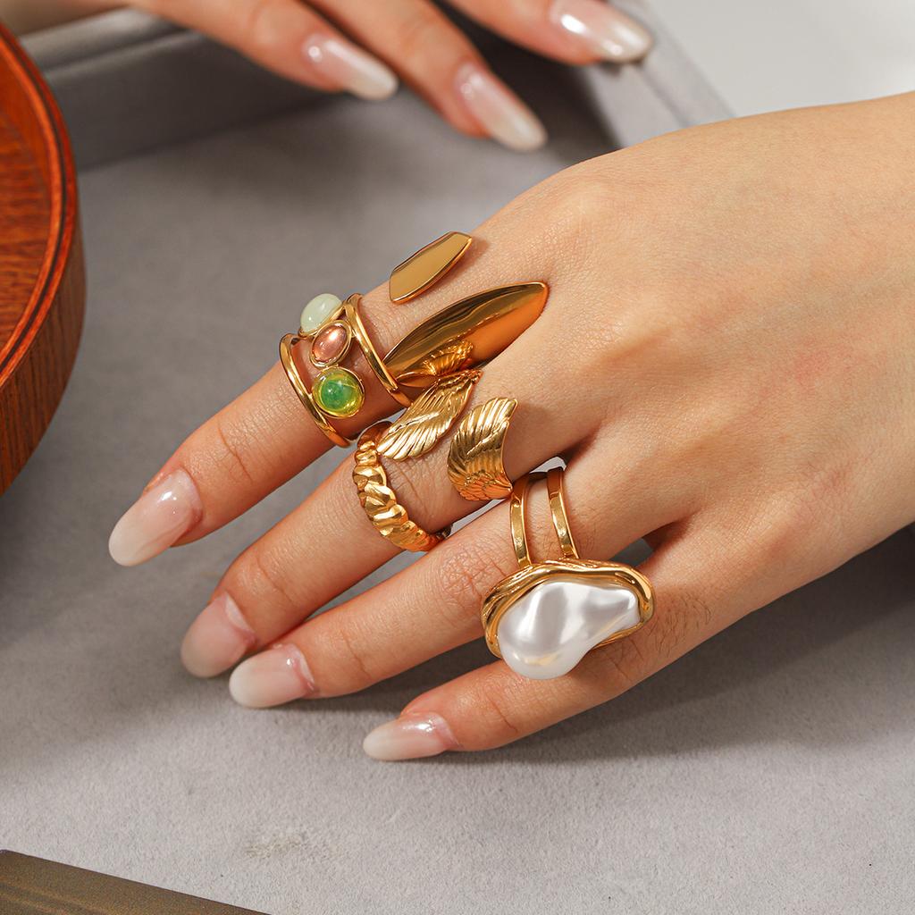Stainless Steel Irregular Baroque Ring Fashionable Versatile Band 18K Gold Non-fading Titanium Steel Jewelry