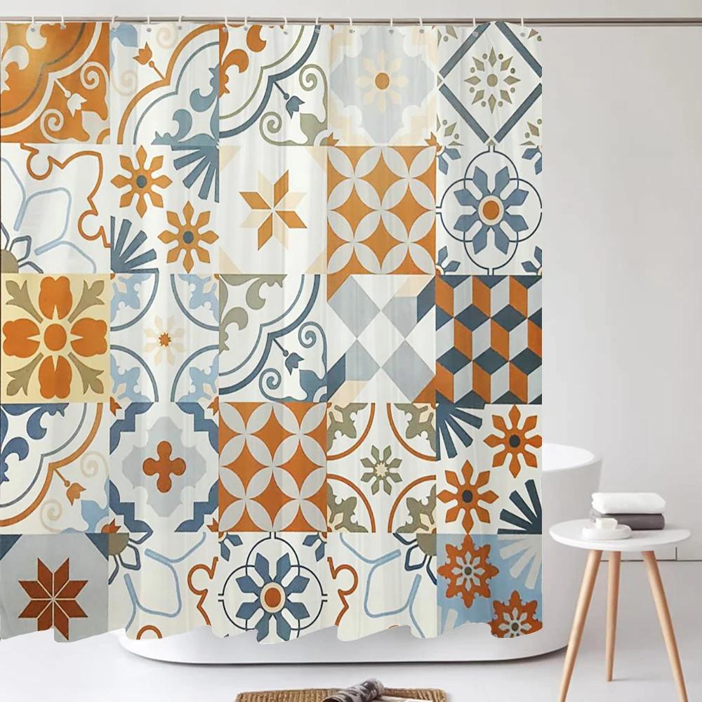 

Bathroom Abstract Bohemian Shower Curtain Medieval Nordic Art Boho Printed Polyester Fabric Shower Curtain With Hooks W60H190(CM)-1 Pcs