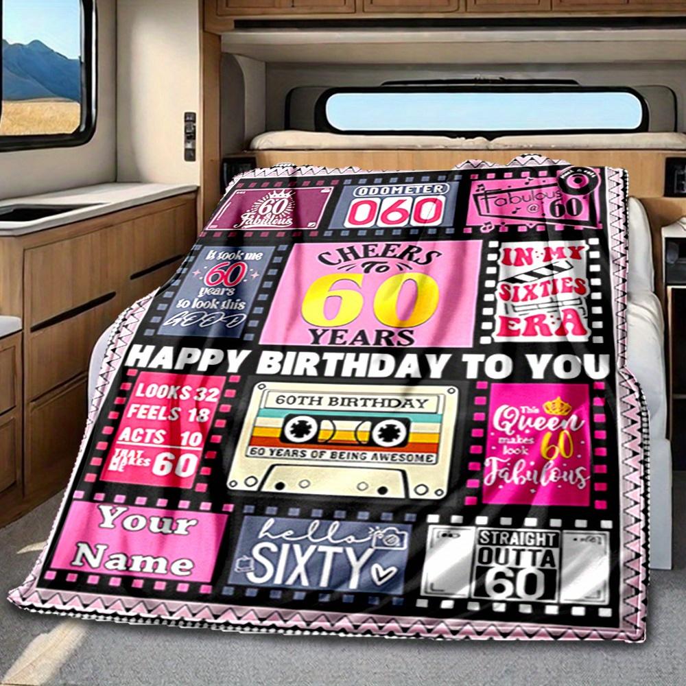Happy 60Th Birthday Queen Blanket Personalized Name Soft Comfortable Stylish Blanket Car Blanket Perfect For Travel Camping Outdoor Home Suitable For