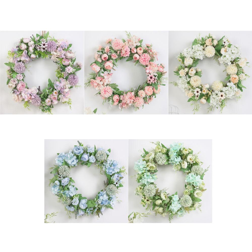 Artificial Front Door Wreath 15.7in Eye Catching Peony Hydrangea Flower Wreath for Home Party Wedding Decor Lake Blue