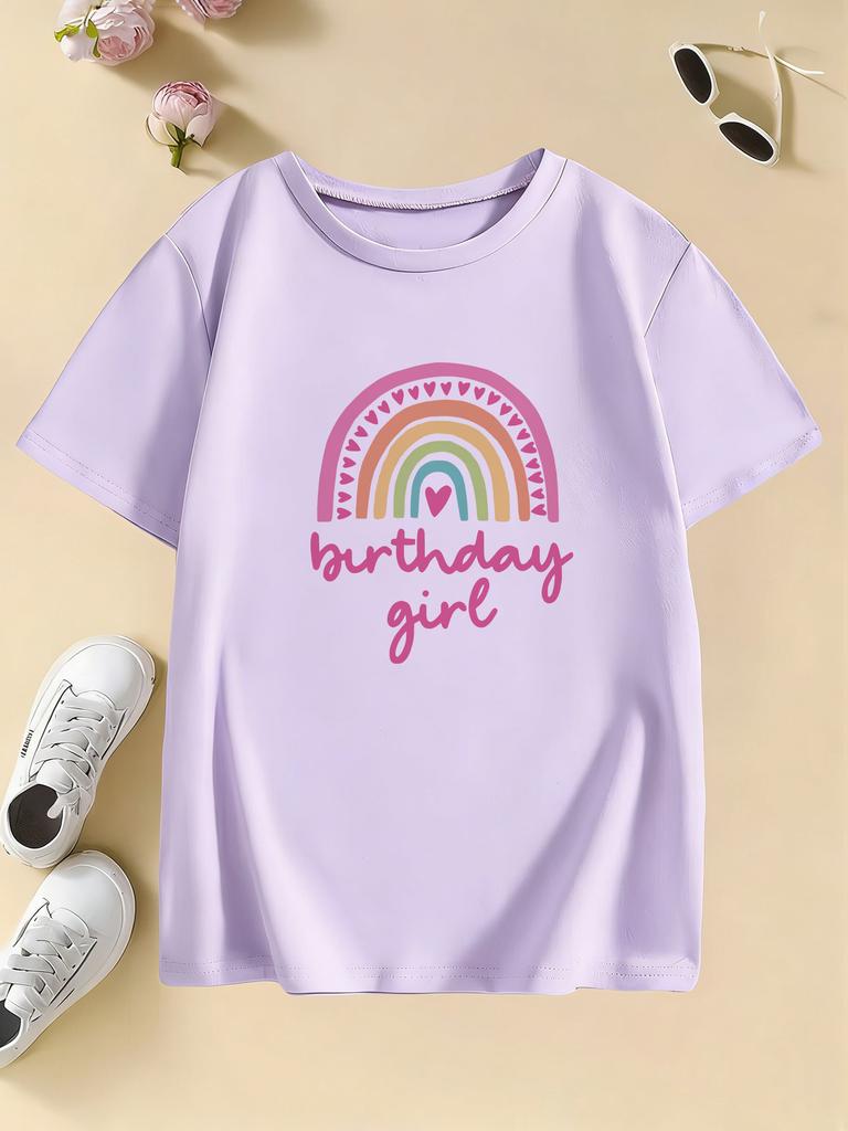 Fashion Rainbow Love Birthday Girl Gothic T Shirts Manga Kids Children's T-shirt Girls Summer Spring Casual Top Tee
