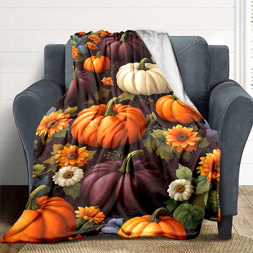 1pc Pumpkin Harvest Blanket, Lightweight Flannel Throw Blanket for Sofa, Bed, Travel, Camping, Living Room, Office, Couch, Chair, A0922073