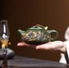 Handcrafted, Color-Engraved Teapot Made From Raw Green Clay From Yixing Zisha
