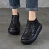 Johnature Retro Handmade Woven Genuine Leather Ankle Boots Women's Platform Shoes