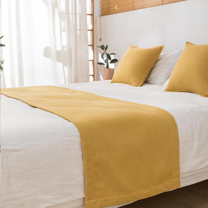 Orange Waffle Bed Flag Simple and Pure Color Bed Decoration Hotel Bedroom Dustproof Cloth Home Textile Bedding Bed Runner Matching Color Throw Pillow