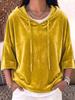 Women's Velvet Sweater Autumn and Winter European and American Women's Clothing New Hoodie Solid Color Drawstring Seven-quarter Sleeve Pullover Top