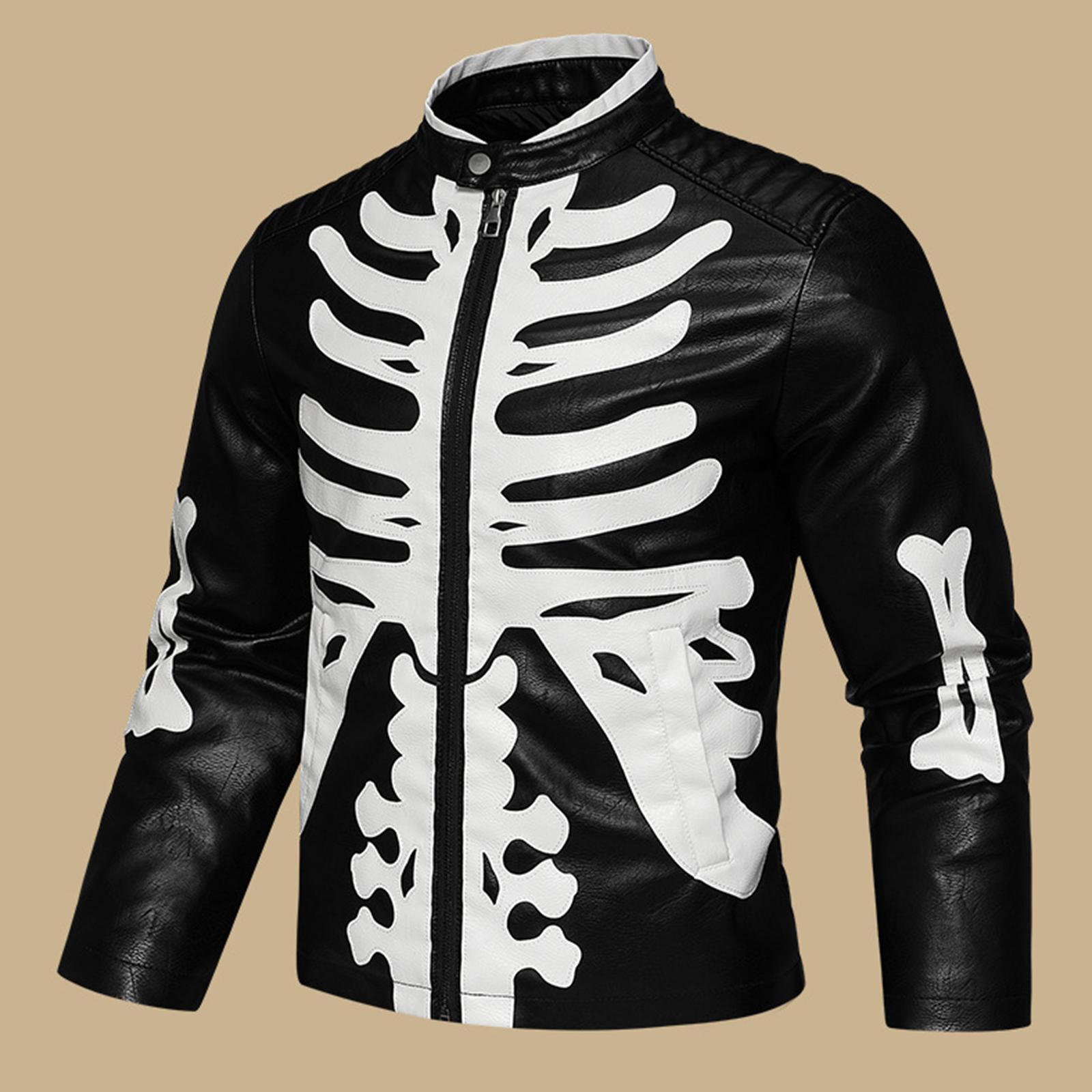 

Men s Leather Embroidered Zipper Cardigan Motorcycle PU Leather Jacket L чёрный