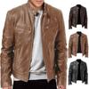 Giacca in pelle moda uomo slim fit colletto alla coreana giacca in PU uomo antivento moto bavero cerniera diagonale giacche da uomo