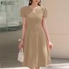 ZANZEA Women Casual V-Neck Summer Short Sleeve A-Line Dress