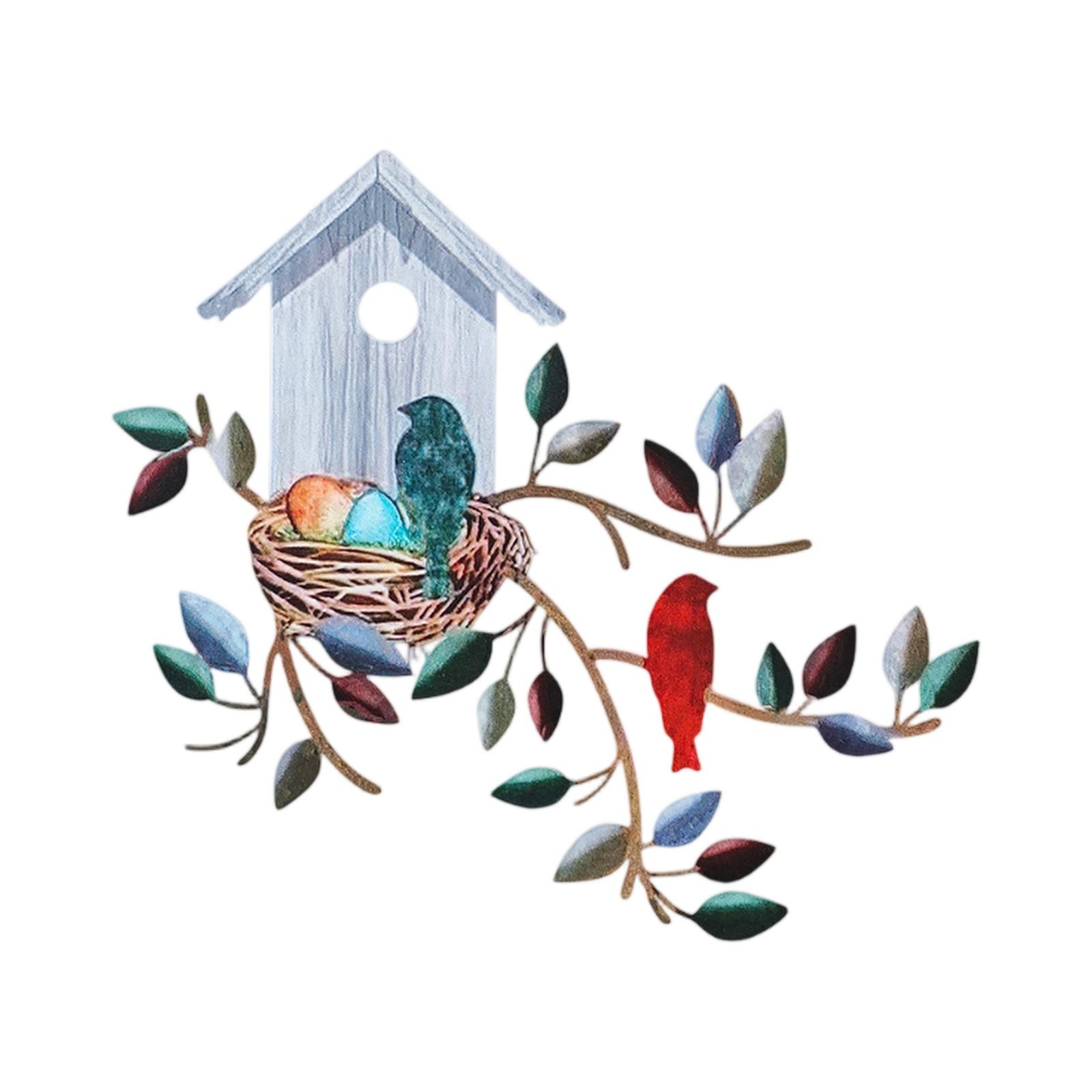 

Decorative Metal Wall Art Birdhouse with Nest and Birds Wall Hanging Sculpture for Living Room Bedroom Home Office Wall Decoration one size