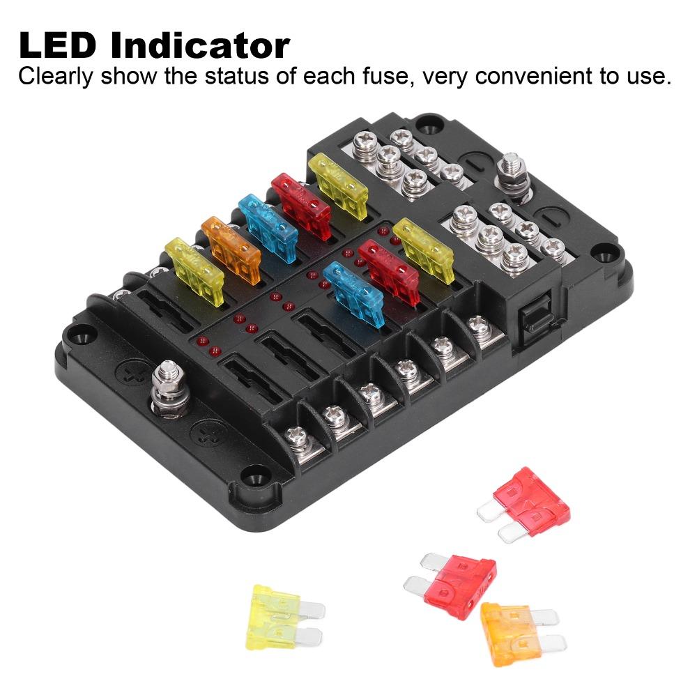 LED Indicator Fuseing Box Holder 12 Way Fuseing Panel Universal Fuseing Block  RV Trailer