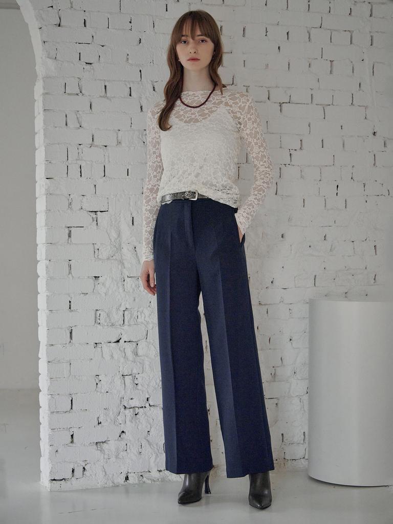 MAXZA Wool-Like Double-Fabric Semi-Wide Slacks