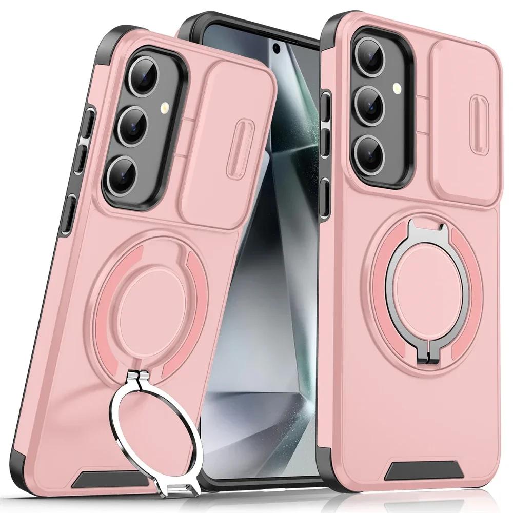 Armor Magnetic Holder Phone Case for Samsung A16 A06 A55 A35 A25 A15 A54 A14 A23 A13 5G Slide Camera Protection Shockproof Cover