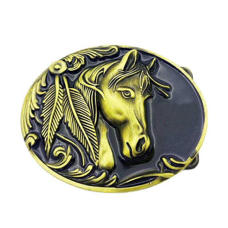 Western Black Glaze Gold Horse Head Oval Belt Buckle - Hot Selling!