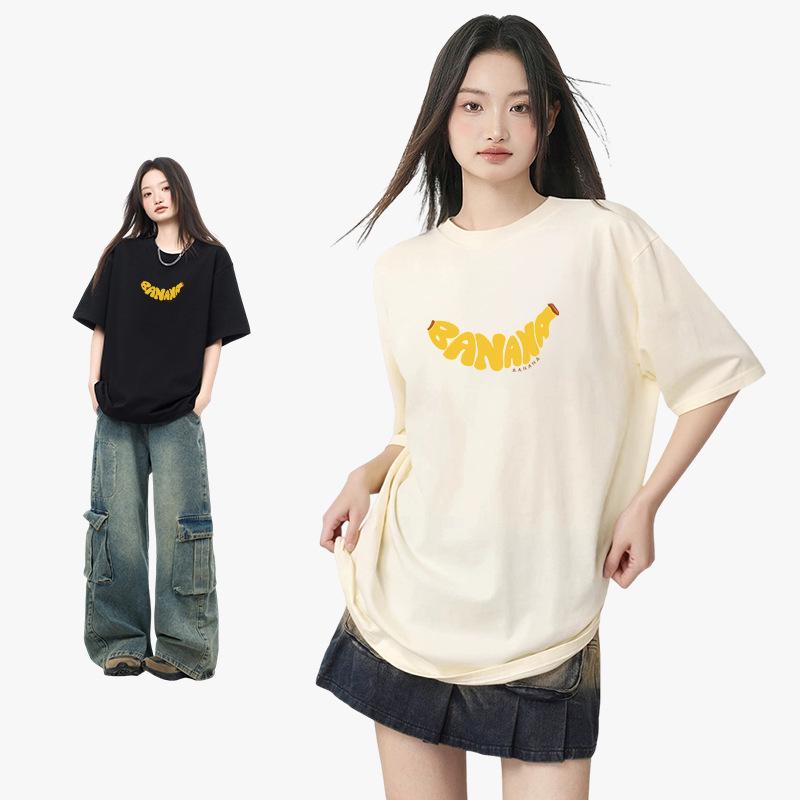 Women's Creative Banana Print Cotton T-Shirt - Short-Sleeved, Versatile Spring/Summer Casual Top