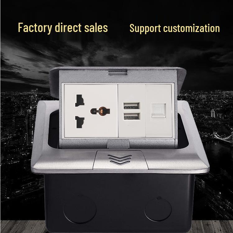 Type 45 Multi-functional Recessed Pop-up Floor Socket with RJ45 and USB, UK and EU Compatible