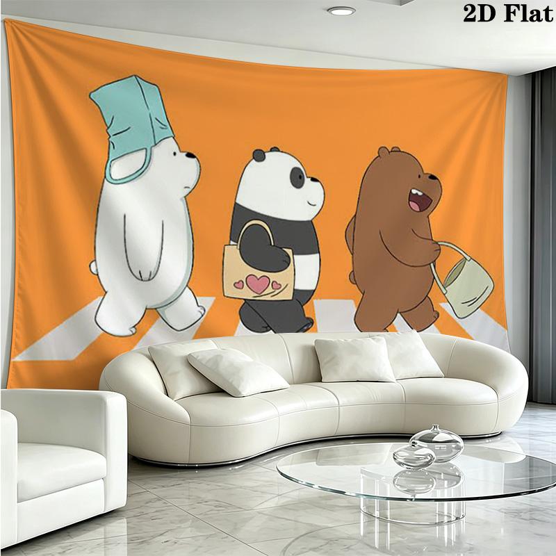 We Bare Bears Cartoon Wall Tapestry Aesthetic Wall Hanging Printed Fabric Blanket Decorative Tapestries for Bedroom Living Room Home Decor