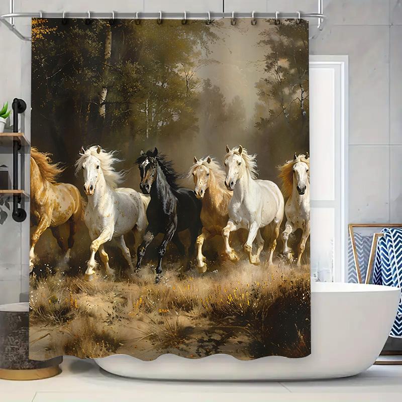 

Vintage Style Shower Curtain Bathroom Decor Floral Print Fabric Waterproof Home Supplies Red Green Blue Purple Black White Yello W60H190(CM)-1 Pcs