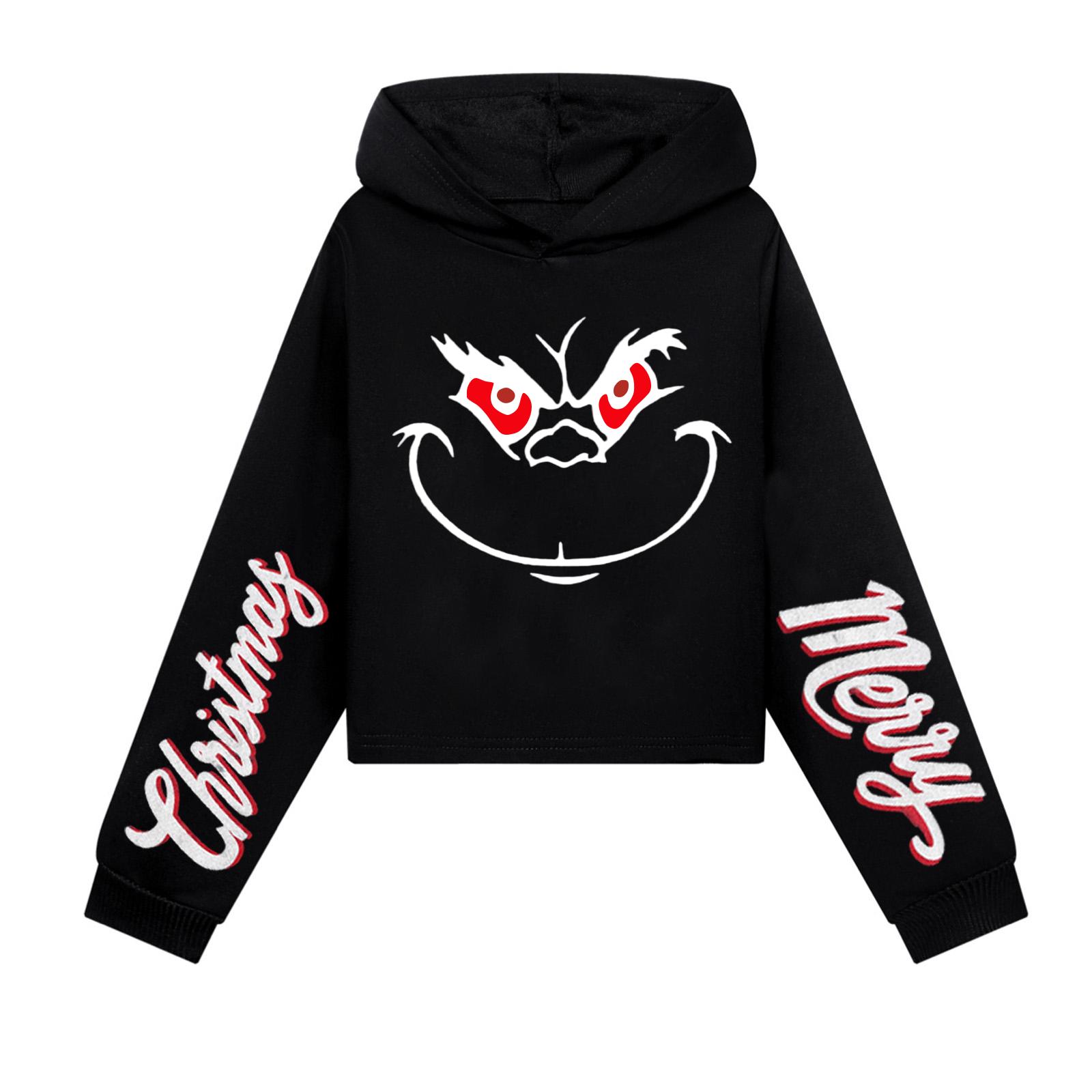 

Детская повседневная модная толстовка с капюшоном и длинными рукавами с рождественским принтом (Без шнурка) 110 чёрный