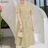 ZANZEA Women Casual Round Neck Summer Short Sleeve Dress