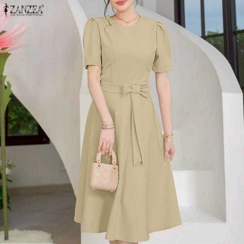 ZANZEA Women Casual Round Neck Summer Short Sleeve Dress