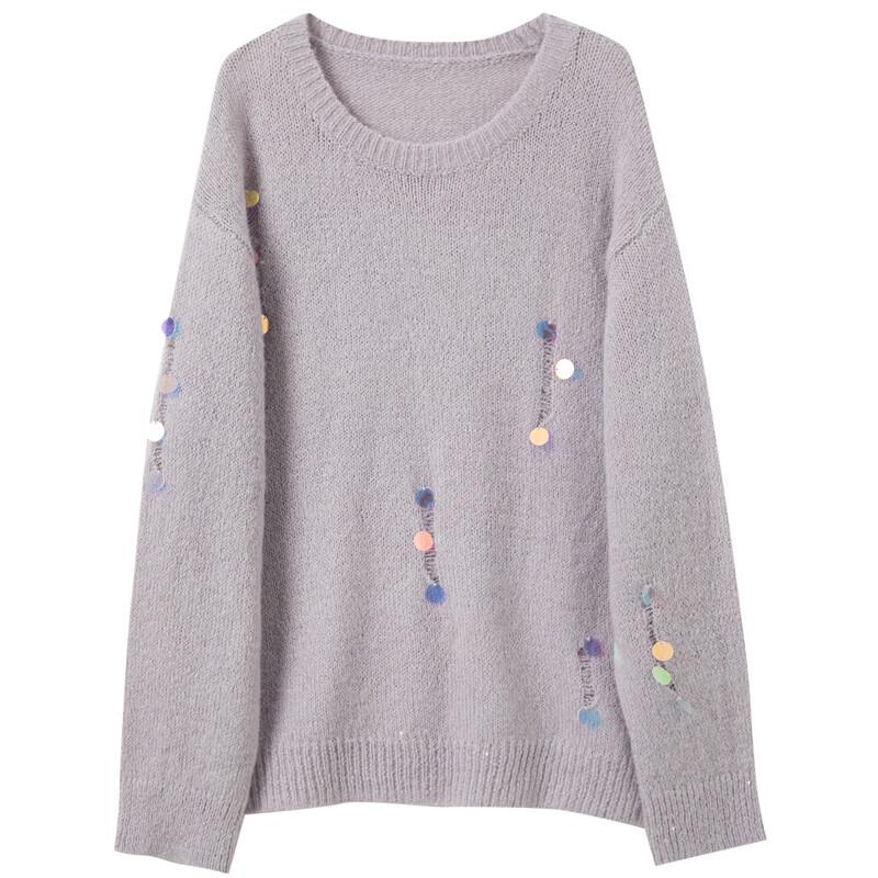 SanCai 2025 Autumn Sequined Drop-Shoulder Knit Pullover