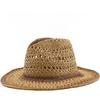 Spring and Summer New Hollow Denim Hat Hand-woven Natural Grass Breathable and Cool American Flat-brimmed Jazz Straw Hat