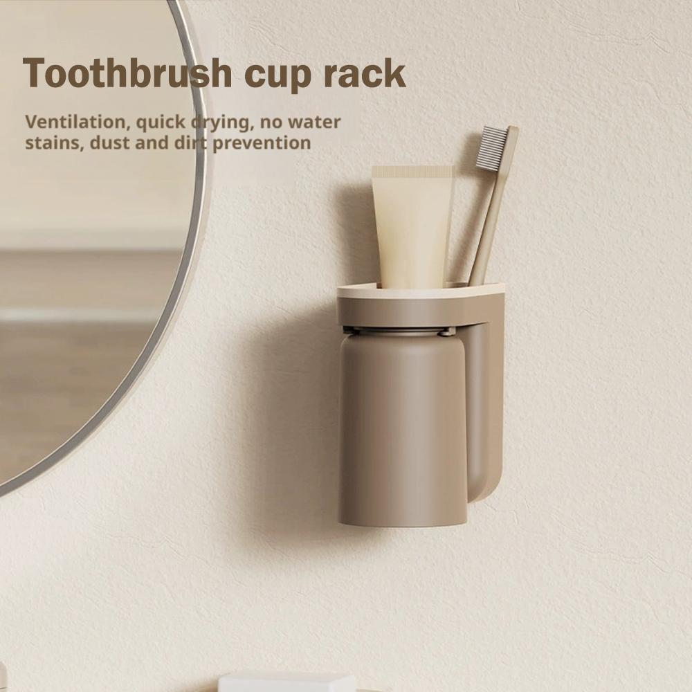 2 In 1 Wall Mounted Toothbrush Holder No-punching Toothbrush Storage Rack Creative Inverted Toothbrush Cup Drain Rack Bathroom