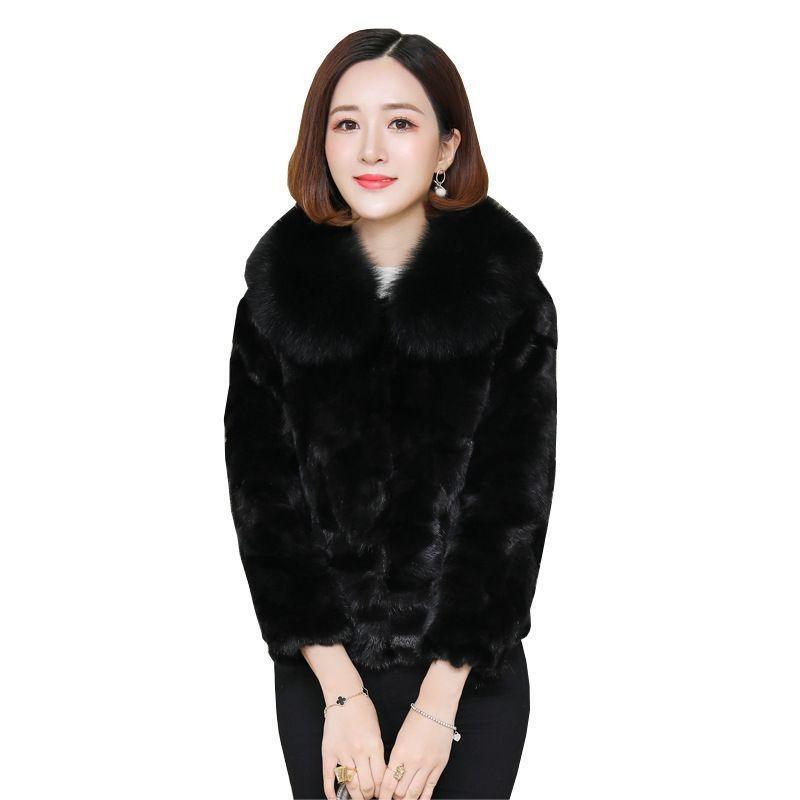 Winter New Imitation Mink Fur Coat Women's Short Imitation Fox Fur Collar Imitation Fur Slim Jacket