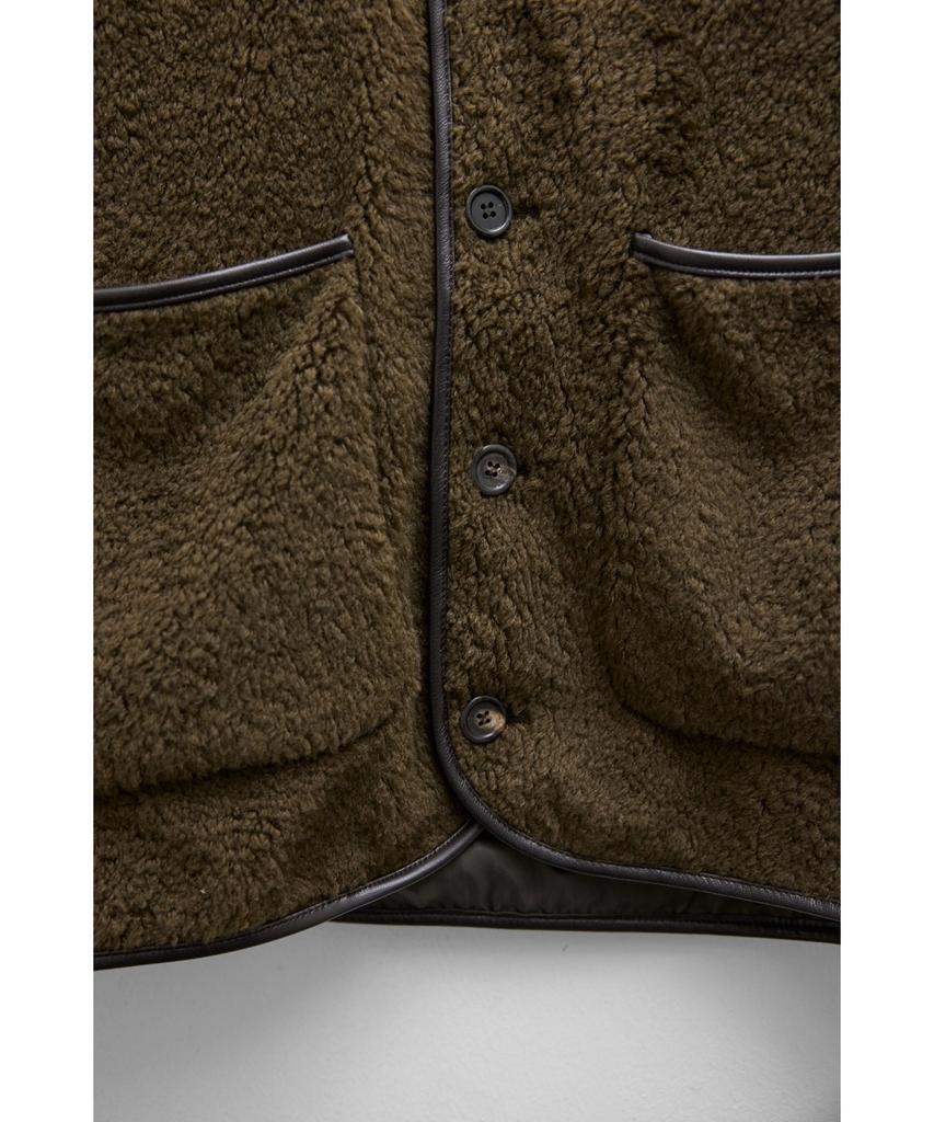 Youth Leather Trim Wool Pile Vest - Brown