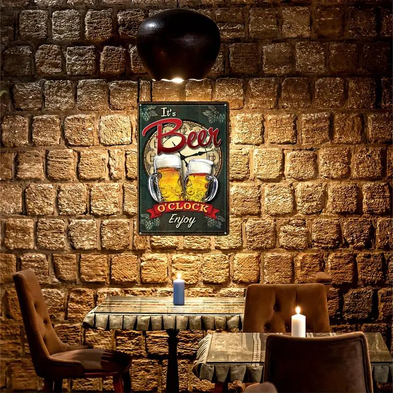 1pc, "IT'S BEER O'CLOCK ENJOY" Metal Tin Sign (8''x12''/20cm*30cm), Vintage Plaque Decor Wall Art, Wall Decor, Room Decor, Home