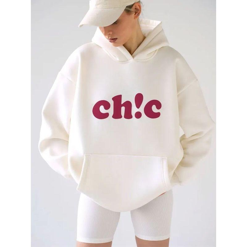 

Fashion New Fashion Casual Loose Printed Hoodie Tops Loose Printed Hooded Top White (thin/thin) L