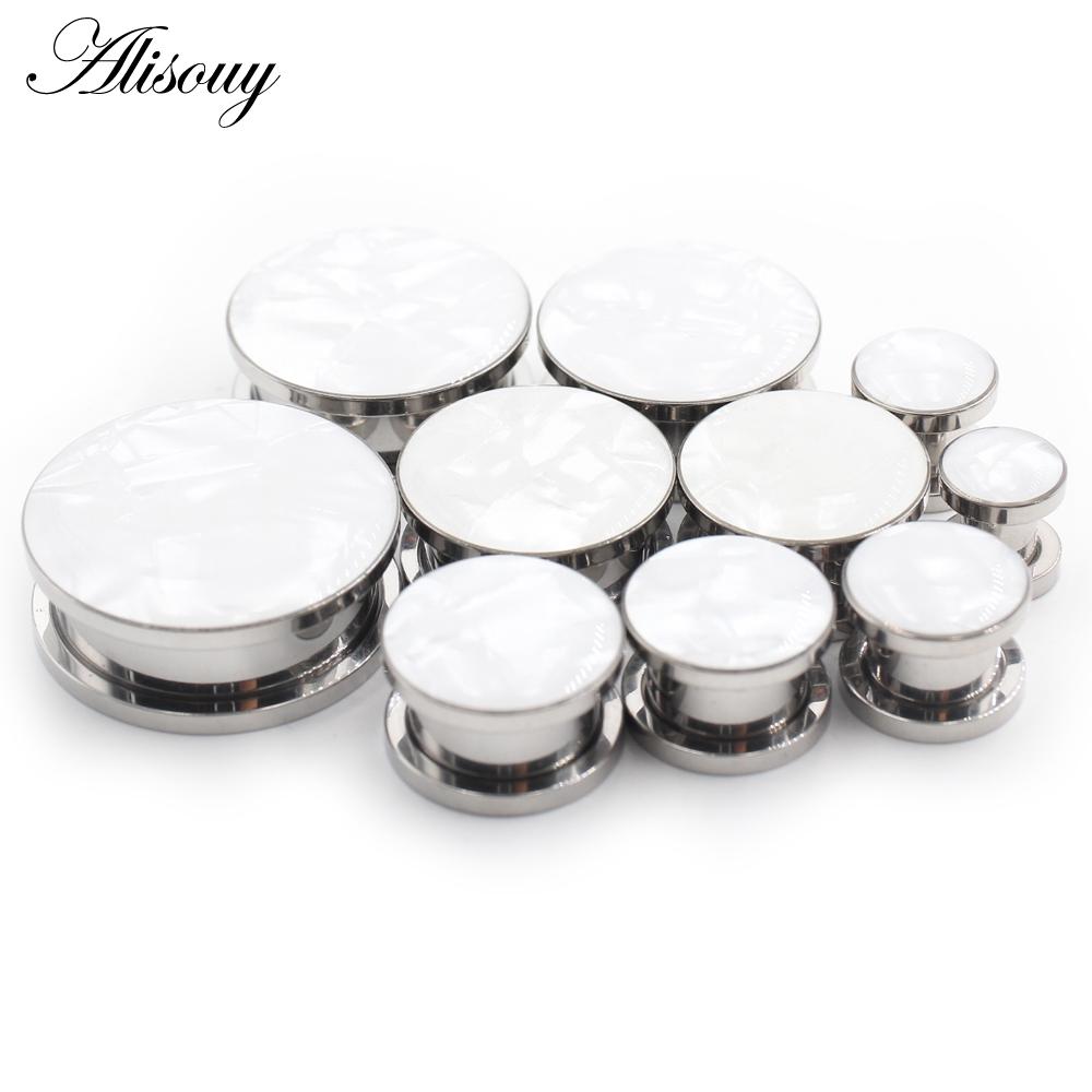 Alisouy 2pc Ear Gauges Ear Tunnels Plugs Piercing Sea Shell Aço Inoxidável Parafuso Expansor Maca Corpo Jóias Brincos Presente