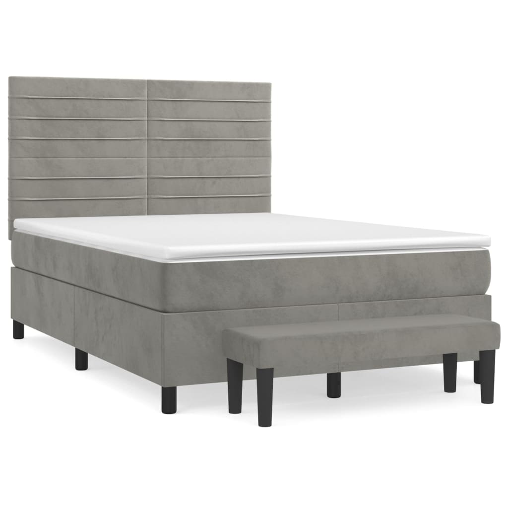 Box Spring Bed with Mattress Light Grey 140 x 190 cm Velvet