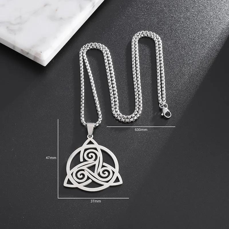 Klasyczny geometryczny trójkąt Węzeł Trójcy Stal nierdzewna Wisiorek Wiedźma Celtycki Węzeł Naszyjnik Amulet Biżuteria Prezent Kobiety Mężczyźni