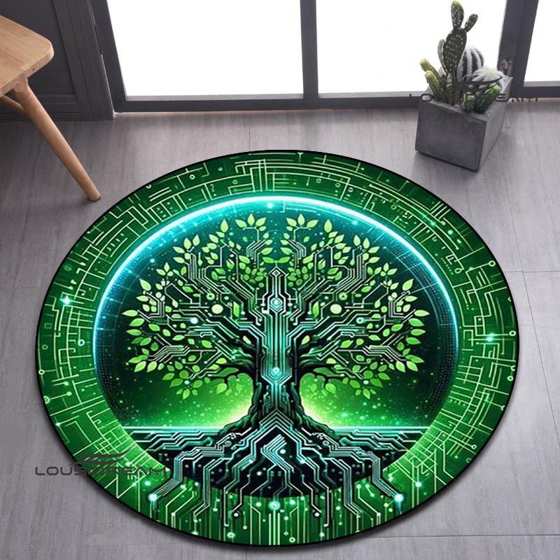 Tree of Life Retro Printed Round Carpet Living Room Bedroom Beautiful Carpet Non -slip Door Pad Floor Mats Birthday Gift