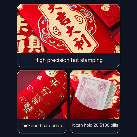 6 sztuk smok czerwona koperta pakiet kreskówka zodiak smok i szczęście błogosławieństwo słowa wzory szczęście papierowa portmonetka dla dzieci przyjaciele śliczne