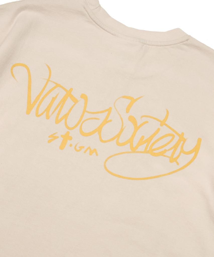 STIGMA Crayon Flower Vintage-Like Washed Oversized Short Sleeves T-Shirts Beige