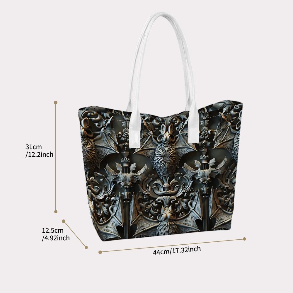 Gothic Bat Pattern Tote Bag Daily Use Shoulder Handbag