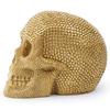 1 Stück, Funkelnde goldene Totenkopfstatue aus Kunstharz mit filigranen Details zur Bürodekoration oder für eine Halloween-Party